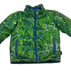 Kamik Kids Winter Jacket size 4 (104) Green Blue Abstract Static Print Insulated